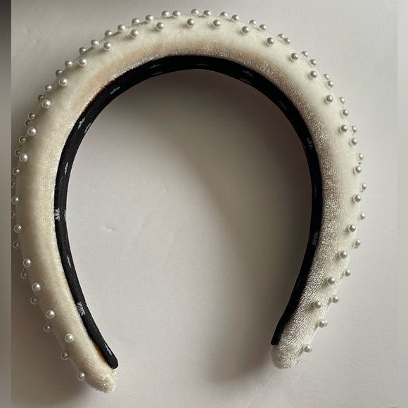 Lele Sadoughi White Faux Pearl Embellished Velvet Headband main image 7